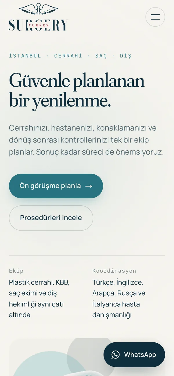 TurkeySurgery Group web sitesinin telefon görünümü